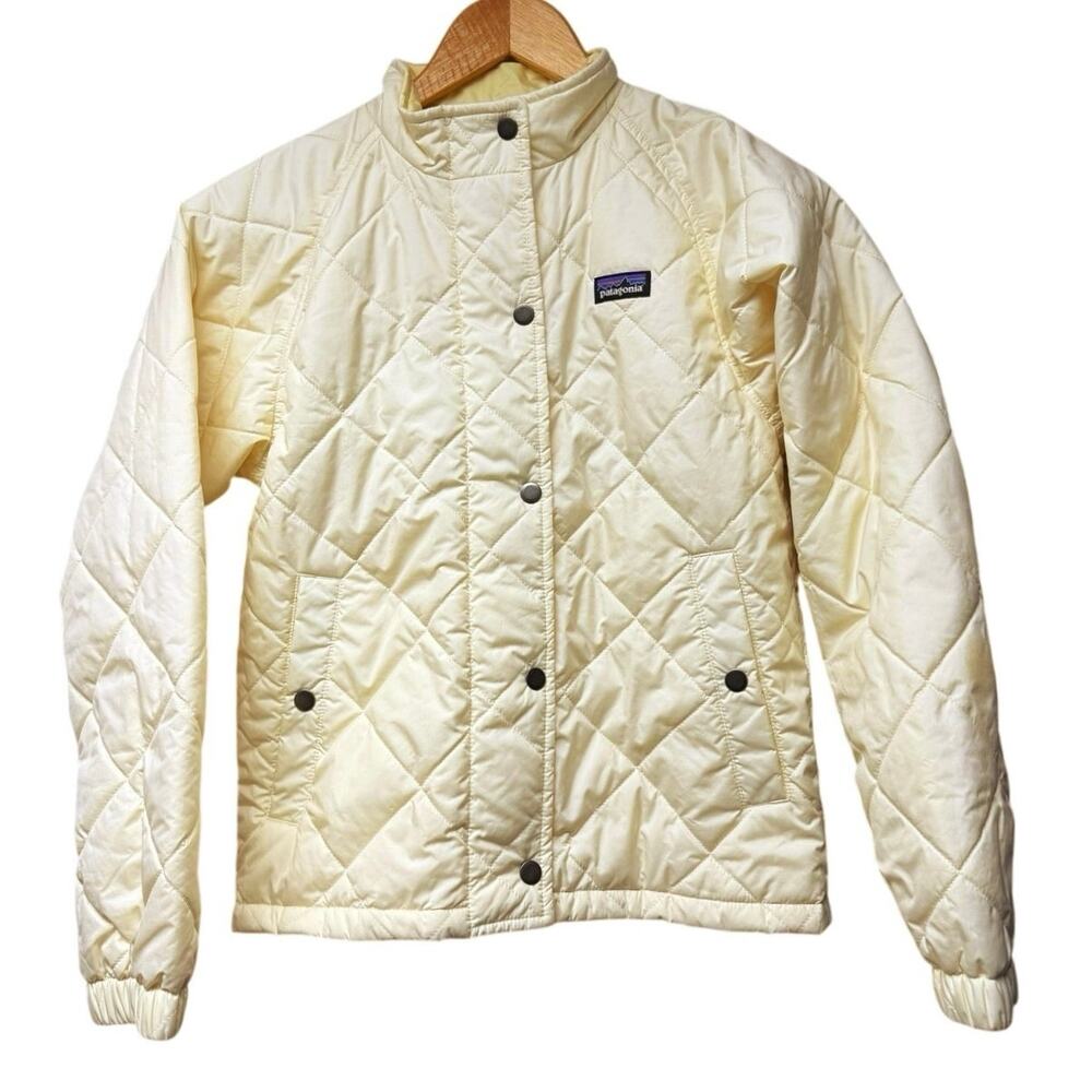 Patagonia Girls Size 12 Large Kids Puffer Jacket Butter Yellow Diamond Quilted
